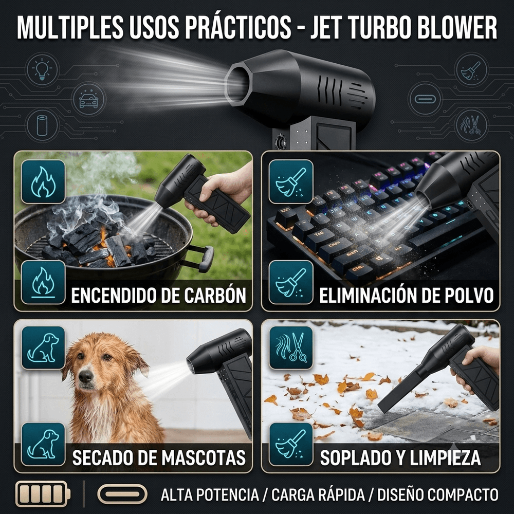 Soplador Jet Turbo Portátil con Linterna LED