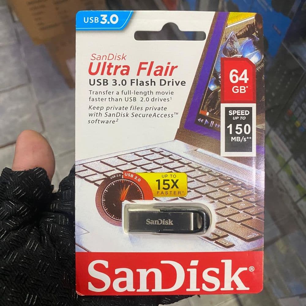Pen Drive SAN DISK ULTRA FLAIR 64GB — USB 3.0