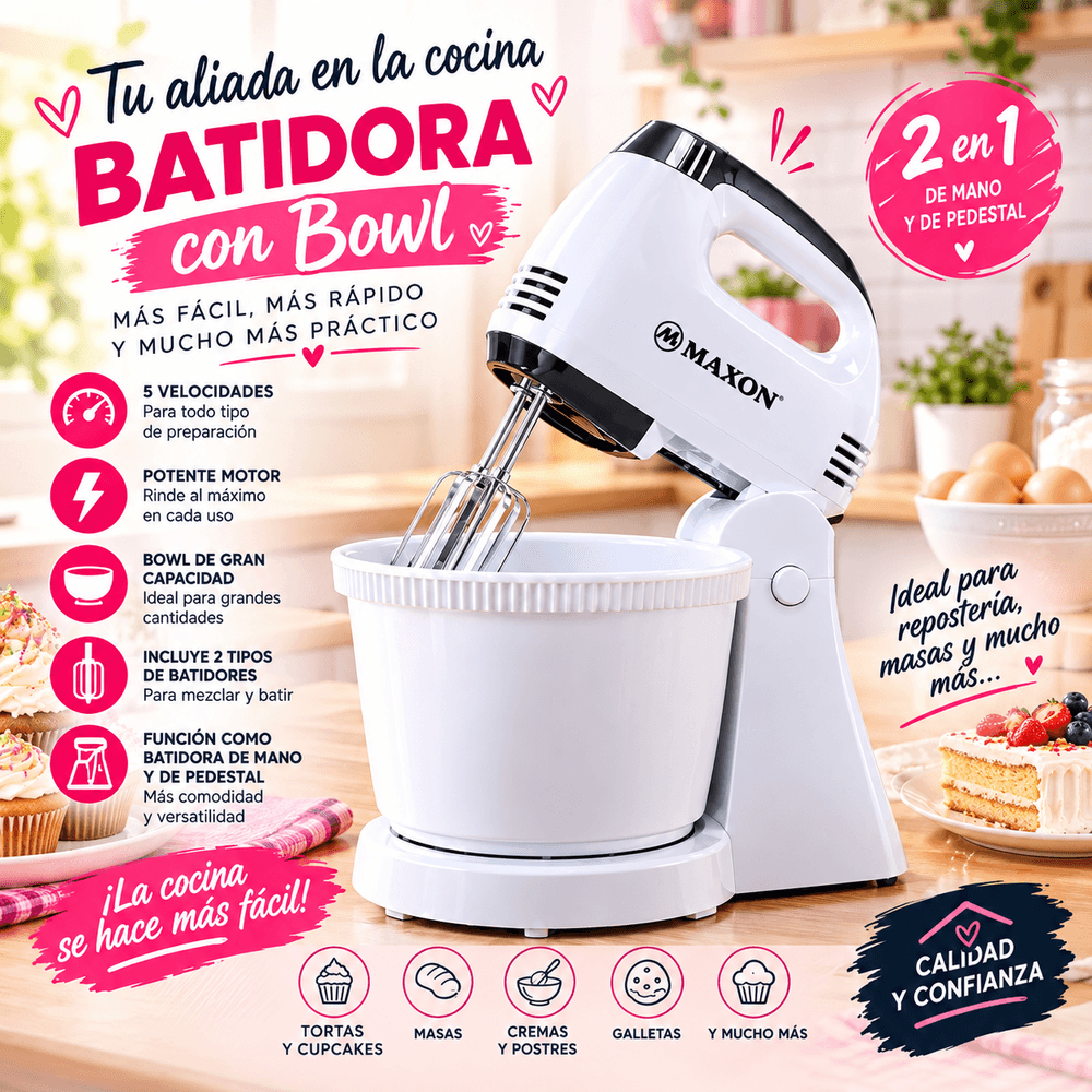 Batidora Maxon con Bowl 2 en 1