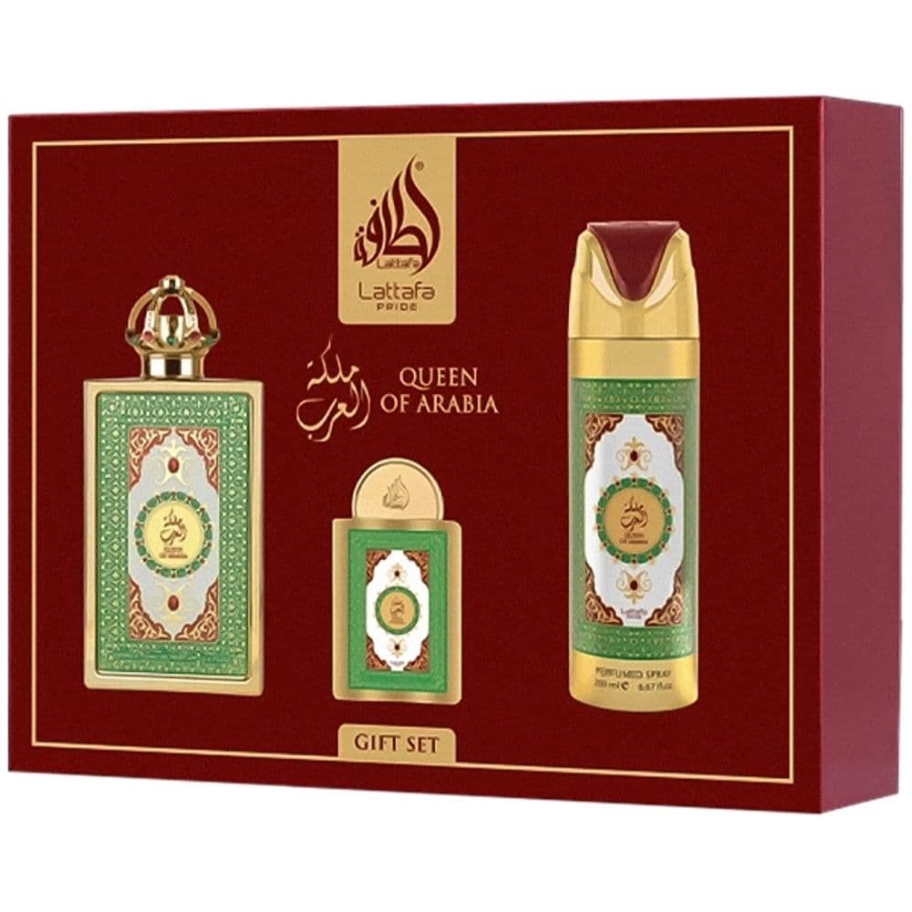 Kit Perfume Femenino Lattafa Pride Queen Of Arabia Gift Set EDP 100ml + Perfume 20ml + Desodorante