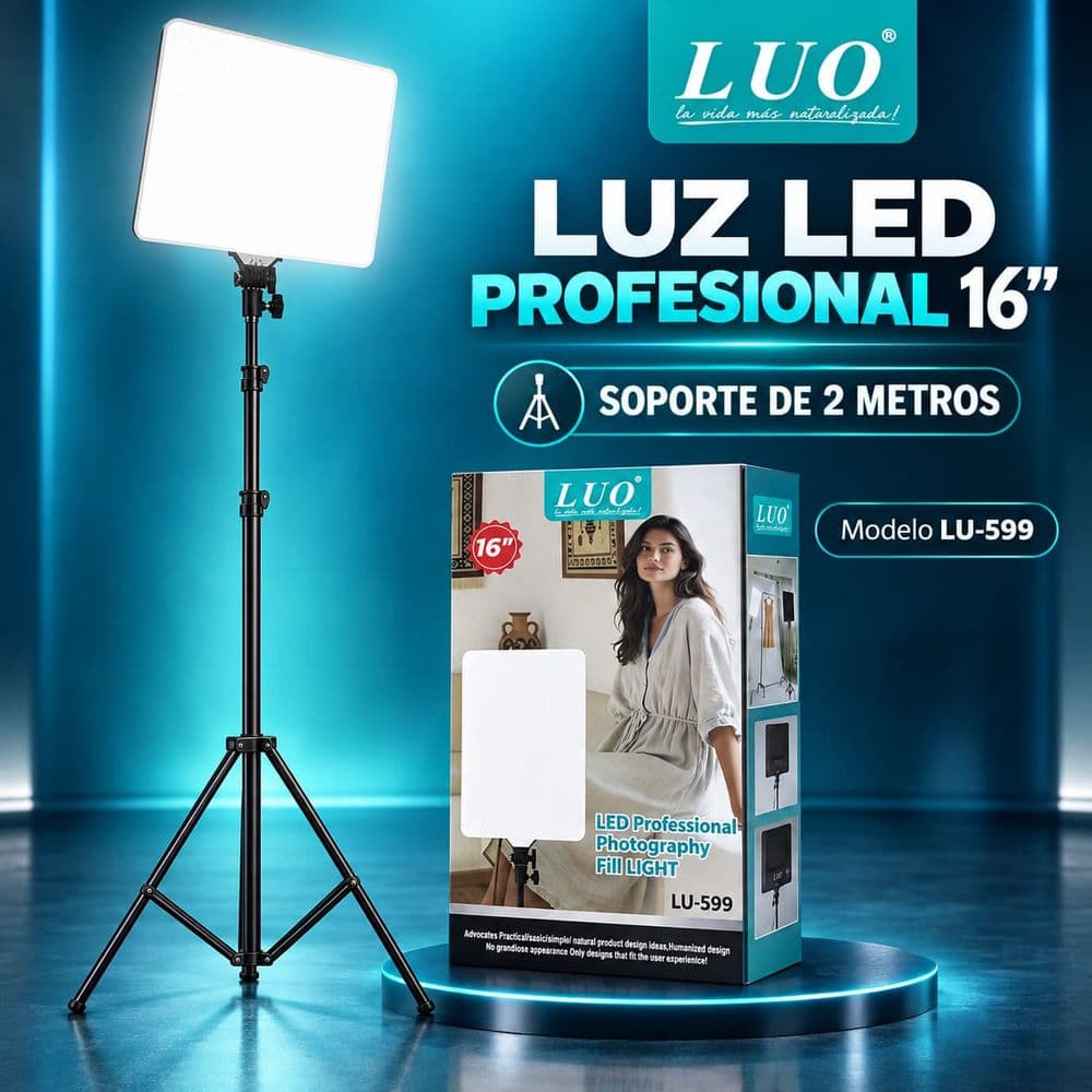 Panel de Luz LED Profesional de 16” con Trípode de 2 Metros