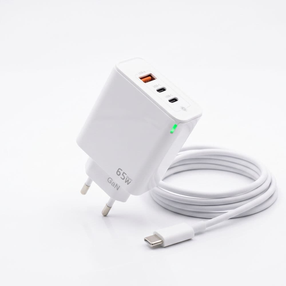 Cargador Rápido HYE 65W GaN (Modelo HYEC79C) con Cable Tipo-C